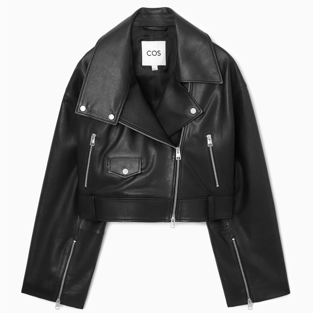 COS Black Cropped Leather Biker Jacket